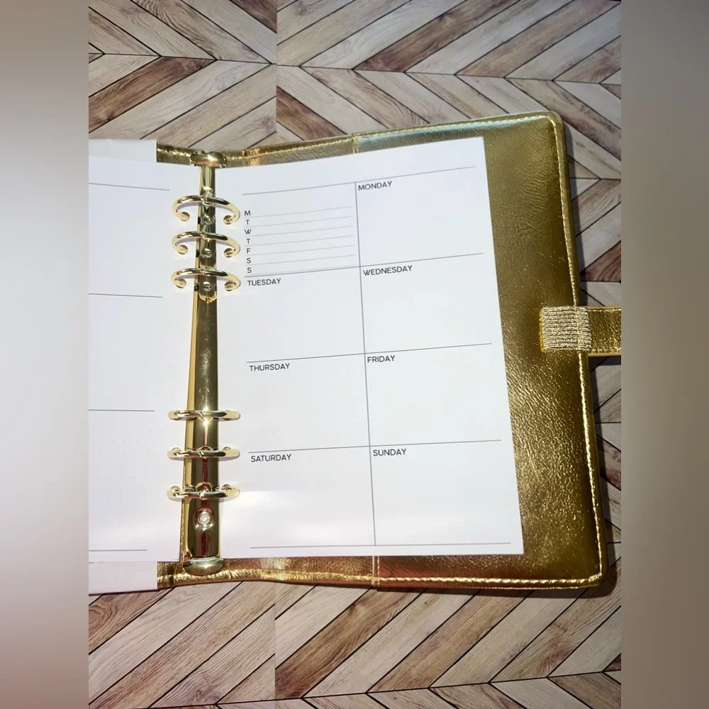 A5 Planner Binder inserts Non- dated Agenda 6-Ring weekly layout